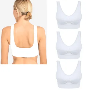3 Pc Sports Bra Wireless Racerback Removable Light Pad Seamless Plain Gym White
