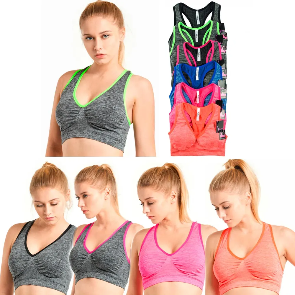 3pc Womens Seamless Sports Bra Racerback Padded Yoga Gym Stretch Soft One Size