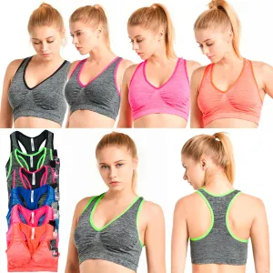 6pc Sports Bra Womens Seamless Racerback Padded Yoga Gym Stretch Soft One Size