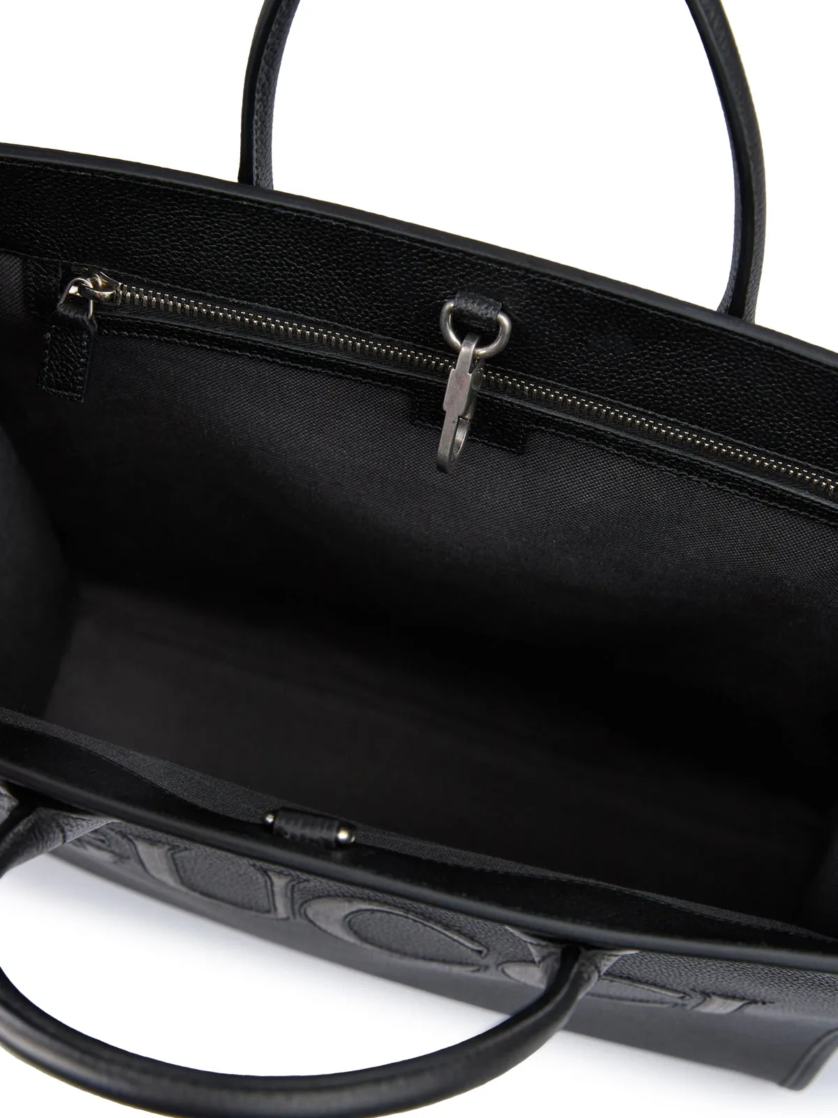 Black Leather Logo Medium Tote Bag