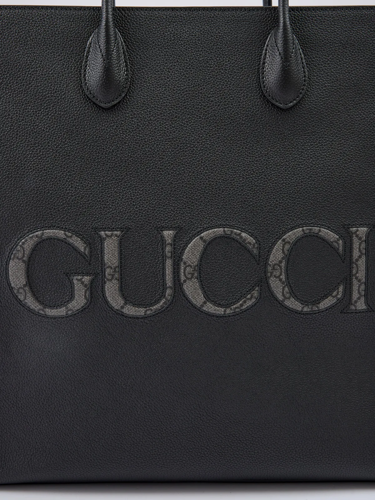 Black Leather Logo Medium Tote Bag