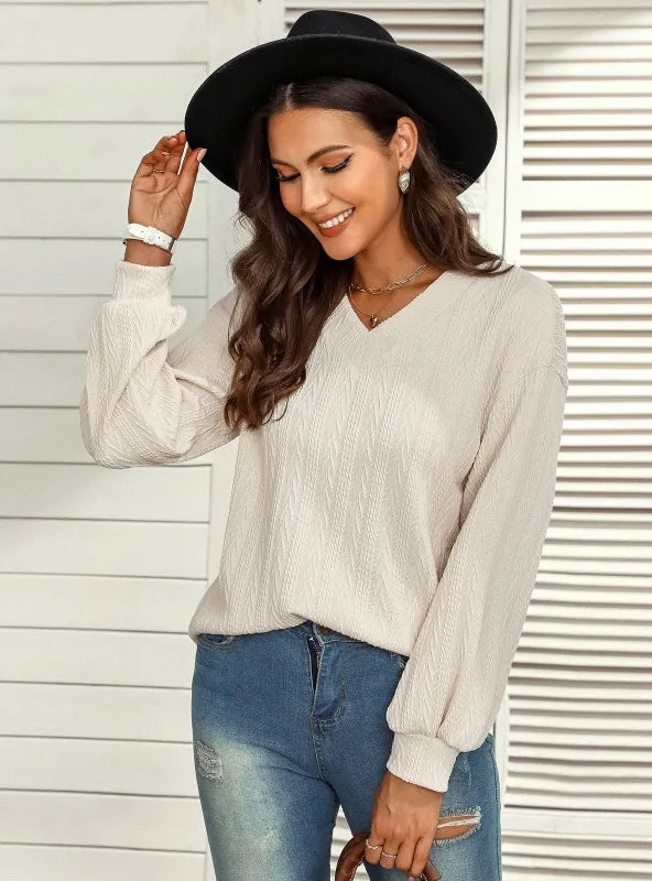 Fashion Jacquard V-neck Thin Top