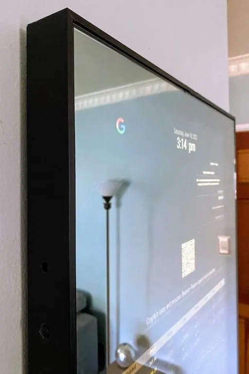 Framed DAKboard Android Touchscreen Smart Mirror - 32"Samsung QLED in 19"X30"X2" Satin Black Aluminum Frame