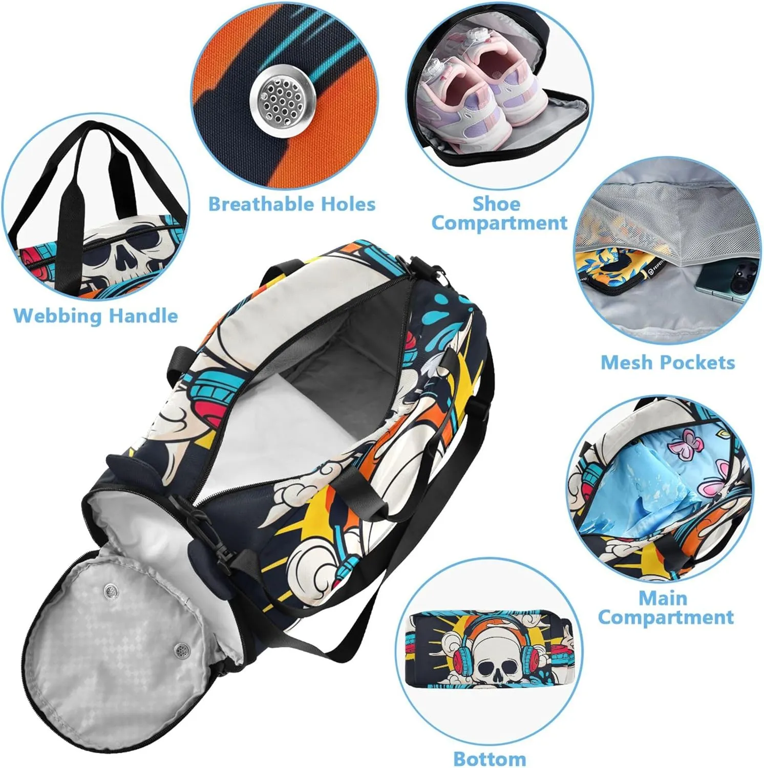 Fuuny Golgo Rainbow Sun Black Girls Tote Duffle Bags Travel Toddler Weekender Bags with Shoe Compartment Carry on Duffel Bag Boys