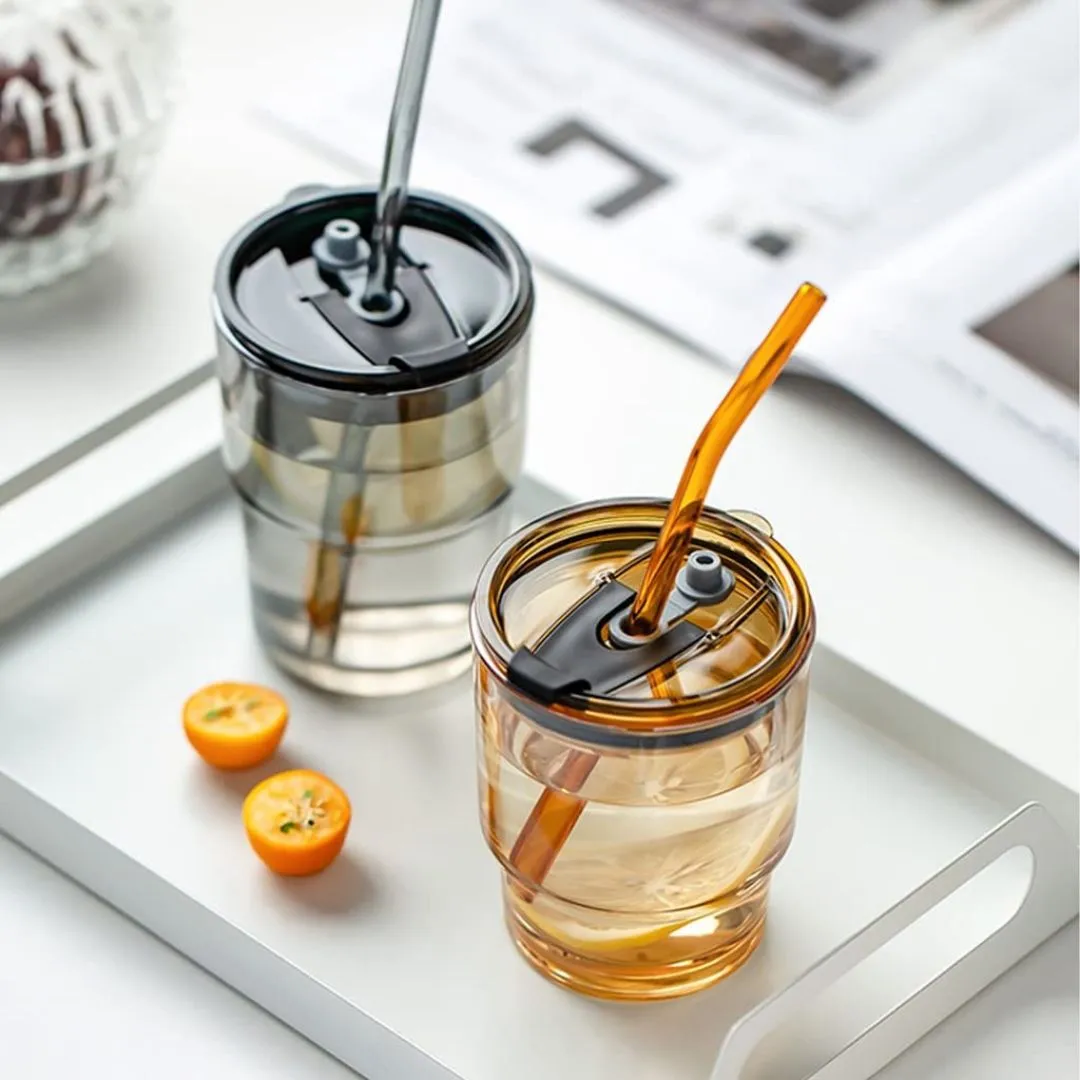 Glass Cup with Lid and Straw | Reusable Travel Coffee Cup with Silicone Sleeve