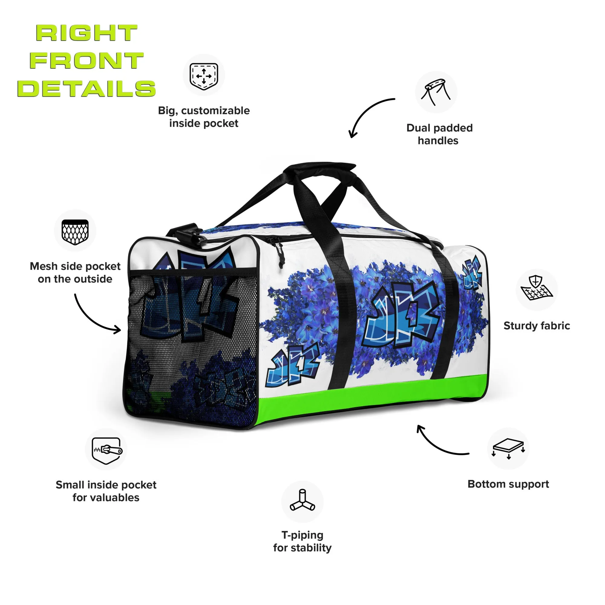 GYM DUFFLE BAG (Premium):  DELPHINIUMS BOUQUET