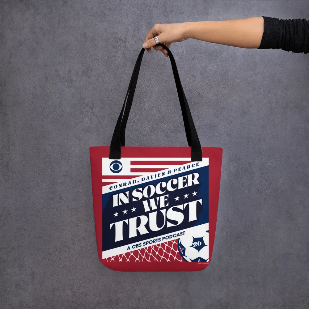 In Soccer We Trust Podcast Key Art Premium Tote Bag
