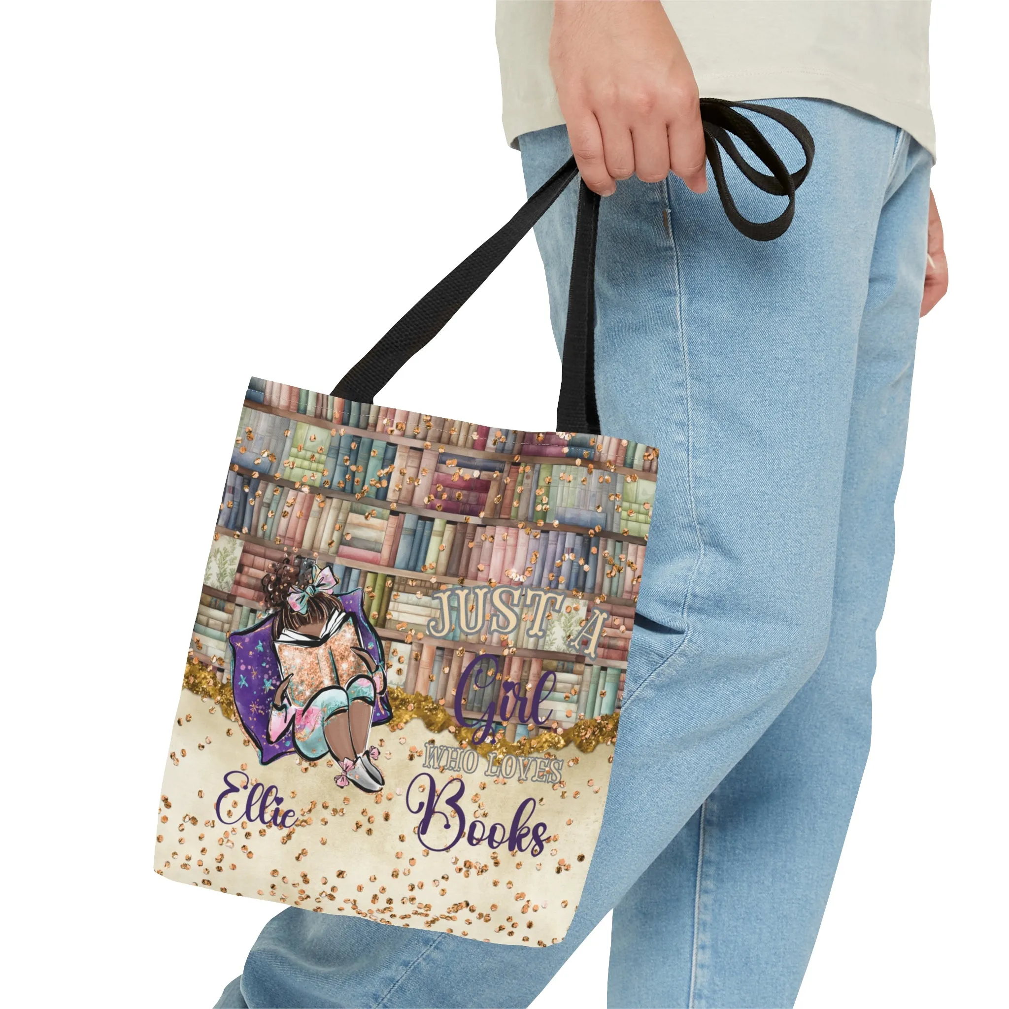 Personalised Tote Bag, Just A Girl Who Loves Books, Dark Skin, Tote bag