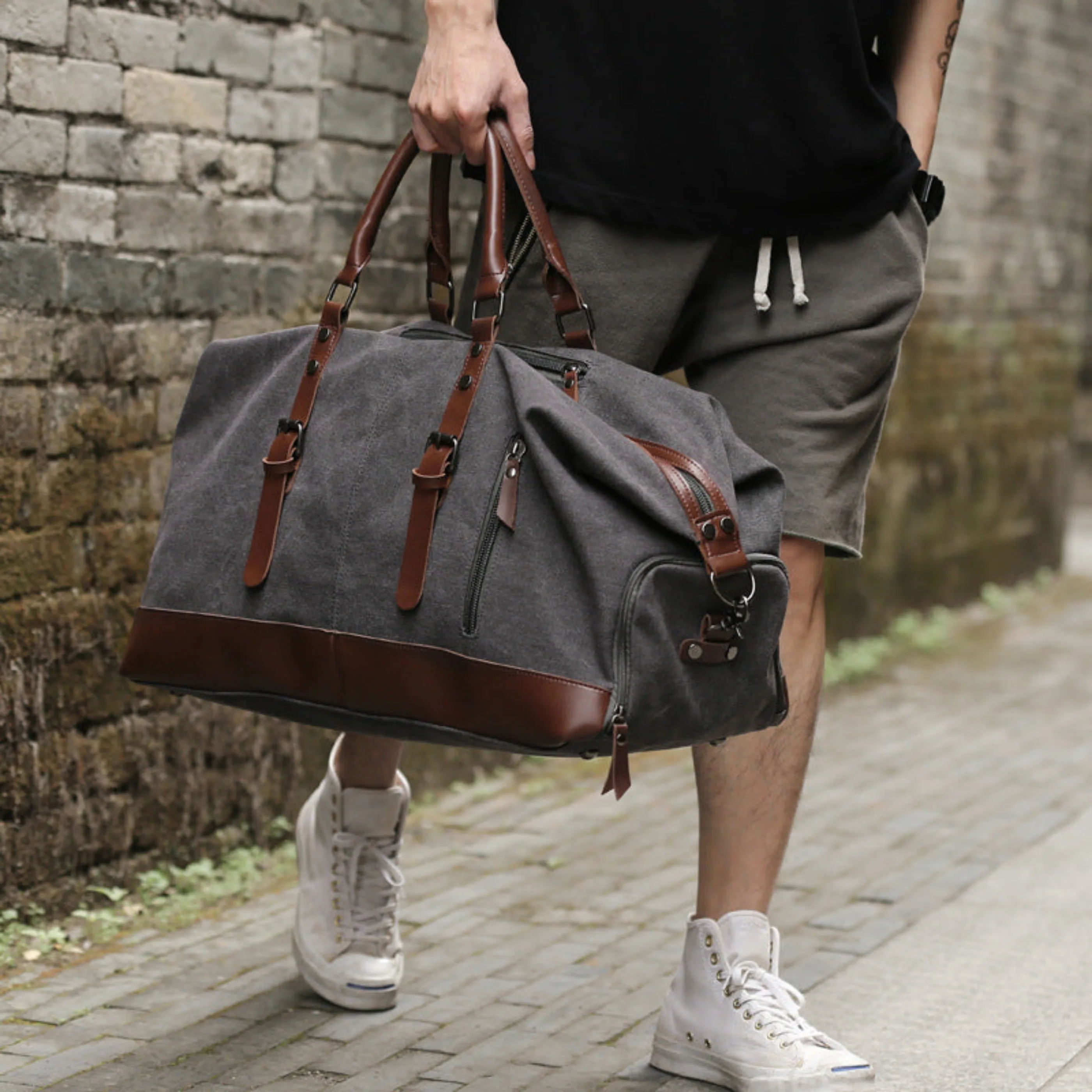 Retro canvas tote bag unisex travel bag  large capacity