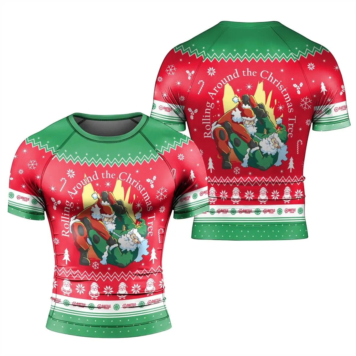 Santa Rolling Around Christmas Men's Short Sleeve Rash Guard