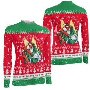 Santa Rolling Around Christmas Women's Long Sleeve Rash Guard