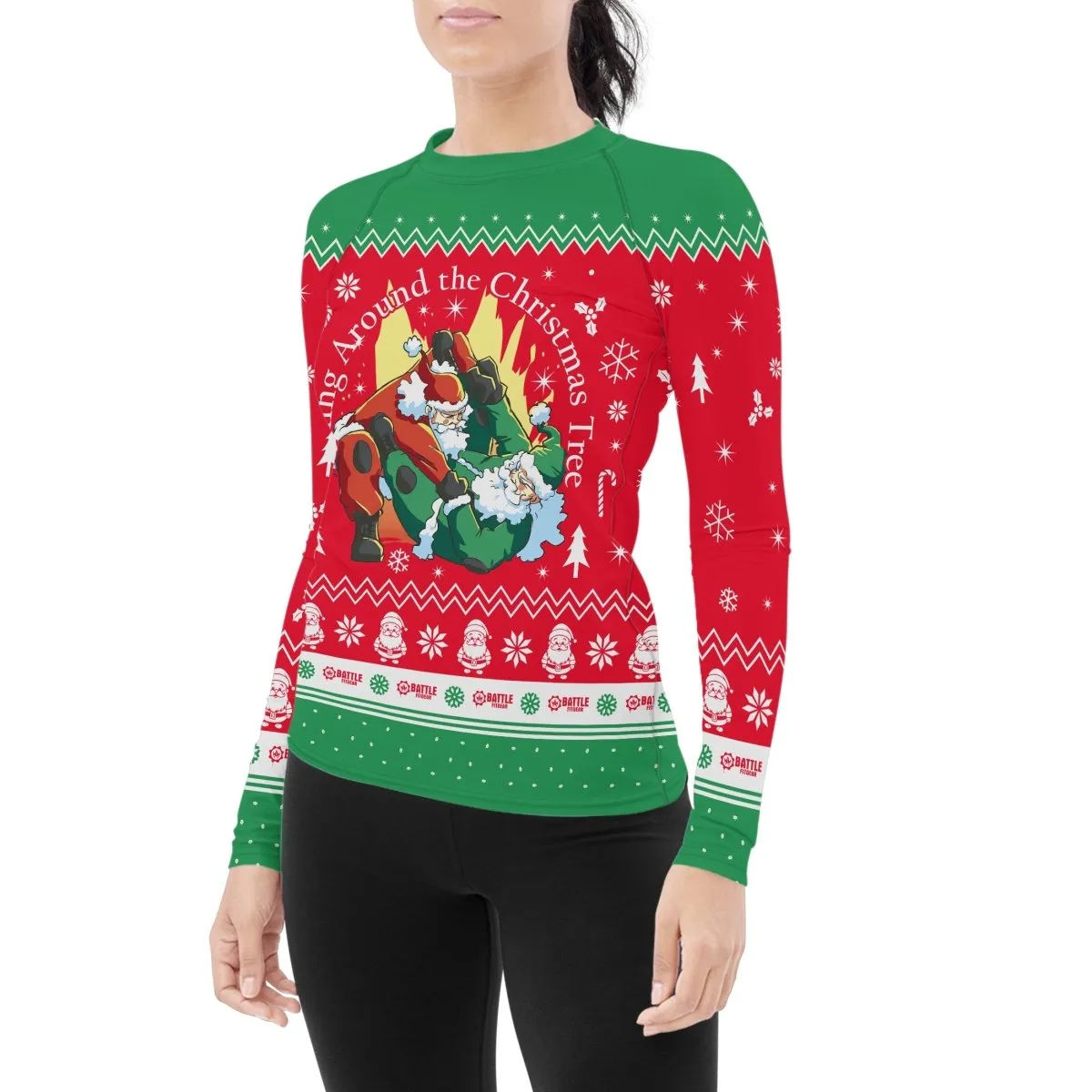 Santa Rolling Around Christmas Women's Long Sleeve Rash Guard