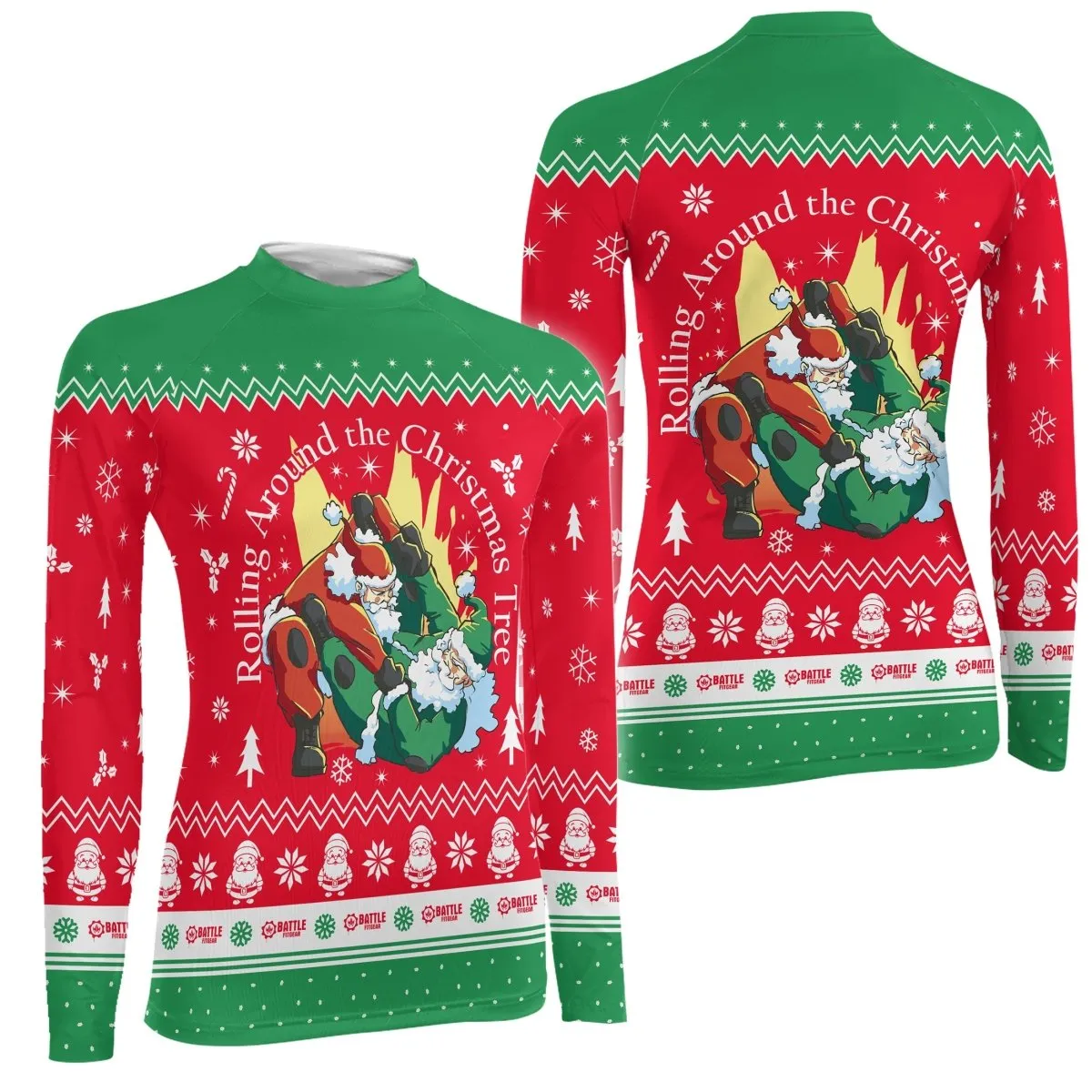 Santa Rolling Around Christmas Women's Long Sleeve Rash Guard