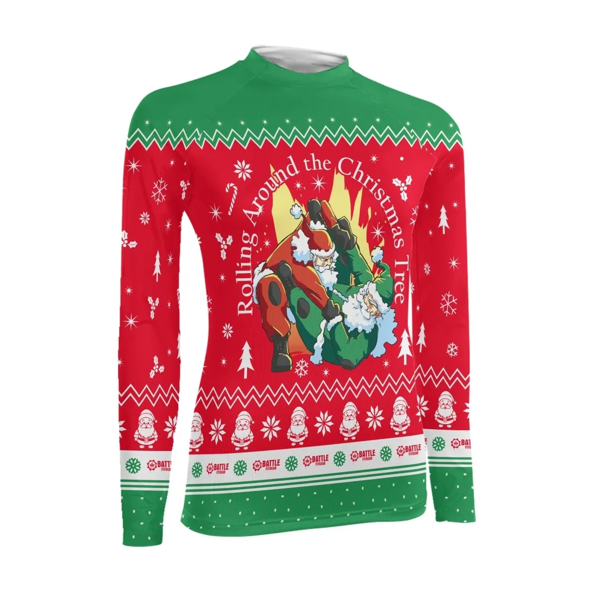 Santa Rolling Around Christmas Women's Long Sleeve Rash Guard