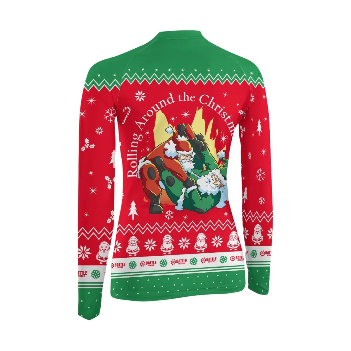 Santa Rolling Around Christmas Women's Long Sleeve Rash Guard
