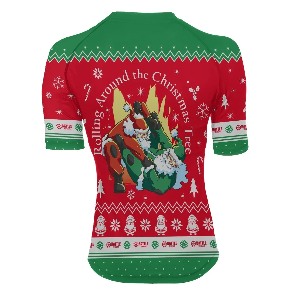 Santa Rolling Around Christmas Women's Short Sleeve Rash Guard