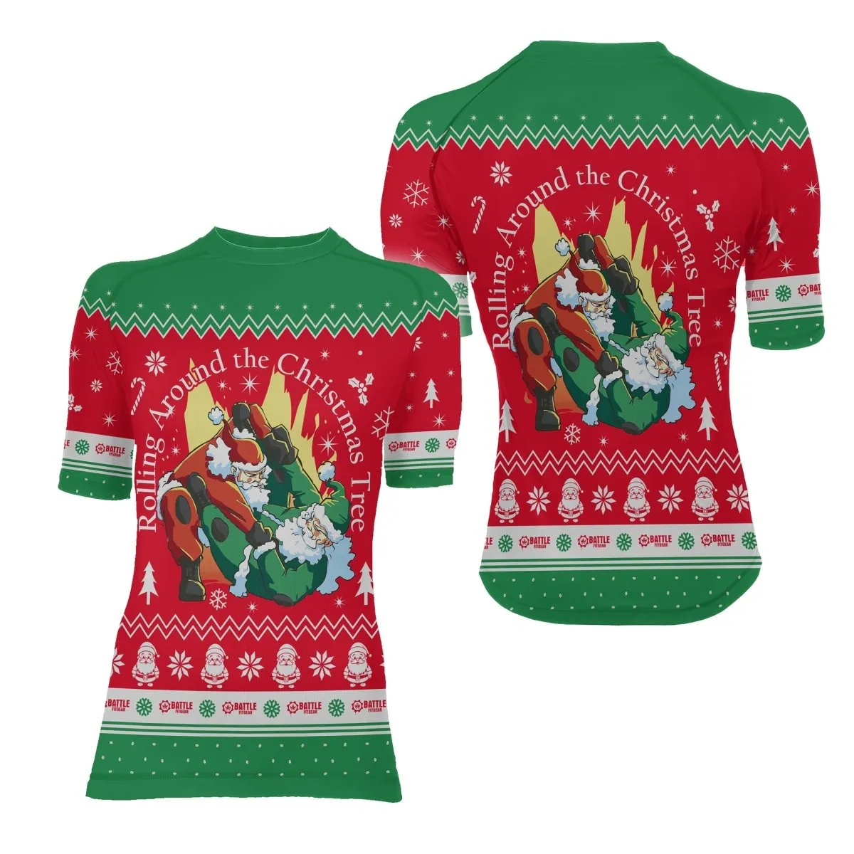 Santa Rolling Around Christmas Women's Short Sleeve Rash Guard