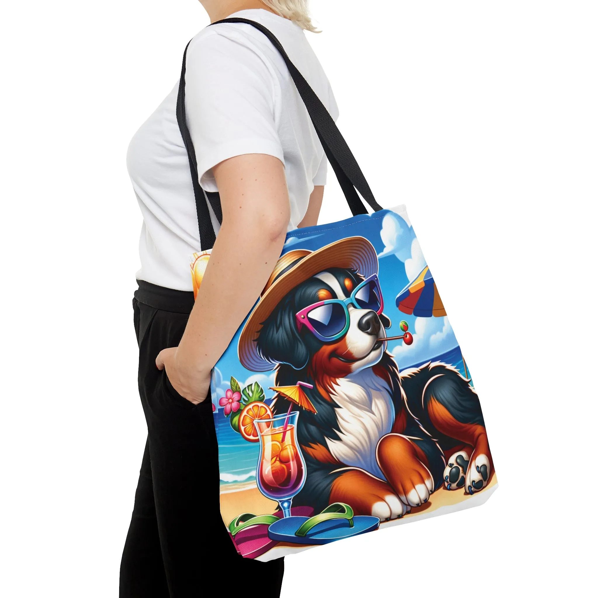 Tote Bag, Dog on Beach, Bernese Mountain, Tote bag, awd-1108