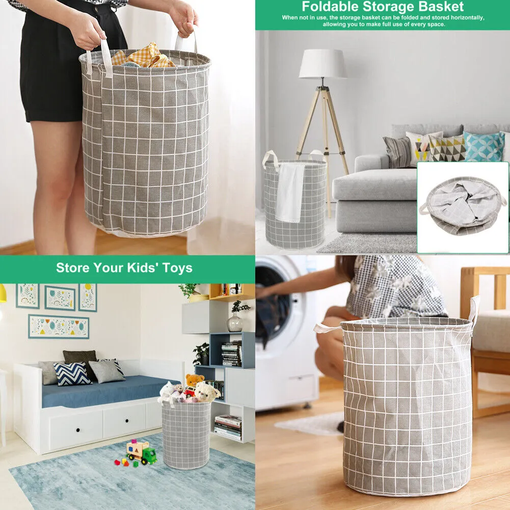 US 1-2 Pcs Large Foldable Laundry Hamper Dirty Clothes Basket Linen Storage Bag