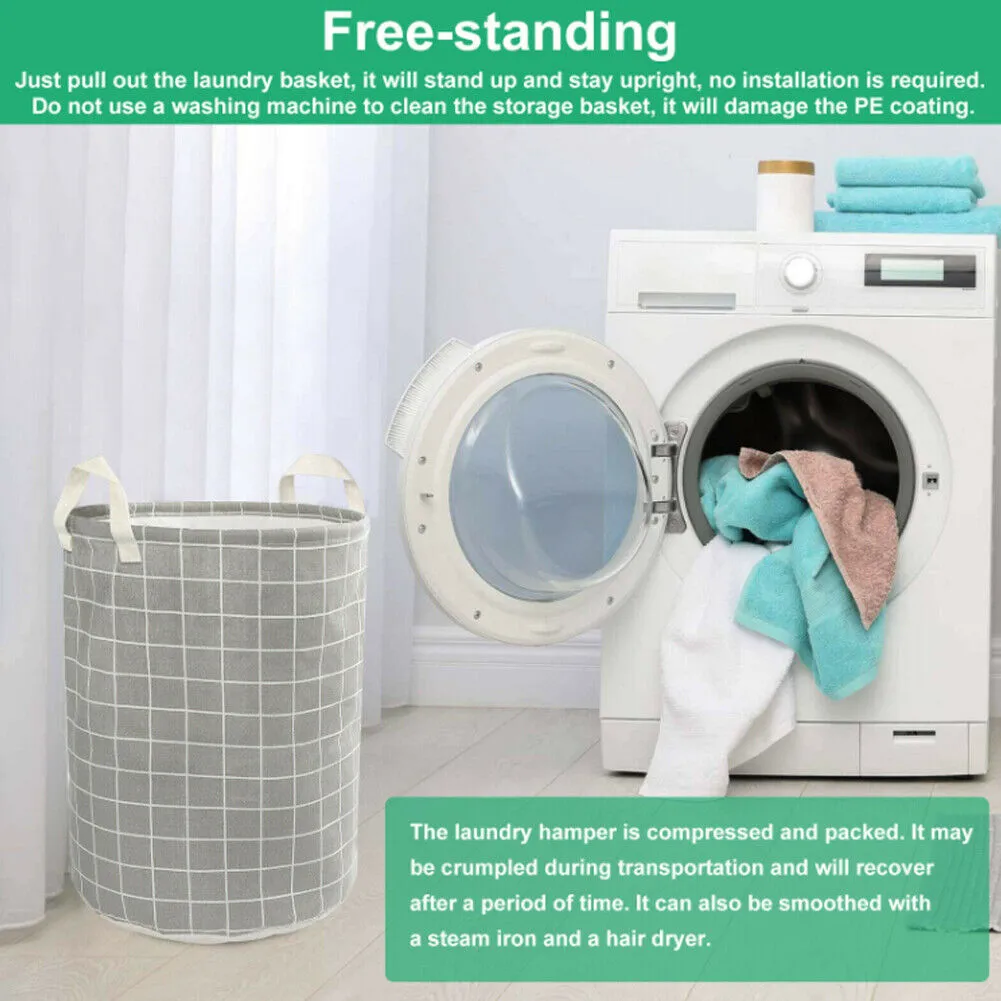 US 1-2 Pcs Large Foldable Laundry Hamper Dirty Clothes Basket Linen Storage Bag