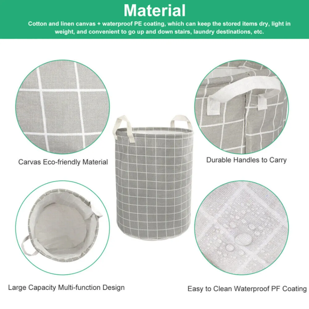 US 1-2 Pcs Large Foldable Laundry Hamper Dirty Clothes Basket Linen Storage Bag