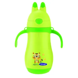 Youp Stainless Steel Insulated Green Color Kids Sipper Bottle With Handle Wiggly - 350 Ml