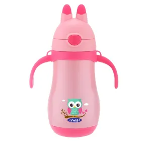 Youp Stainless Steel Insulated Pink Color Kids Sipper Bottle With Handle Wiggly - 350 Ml